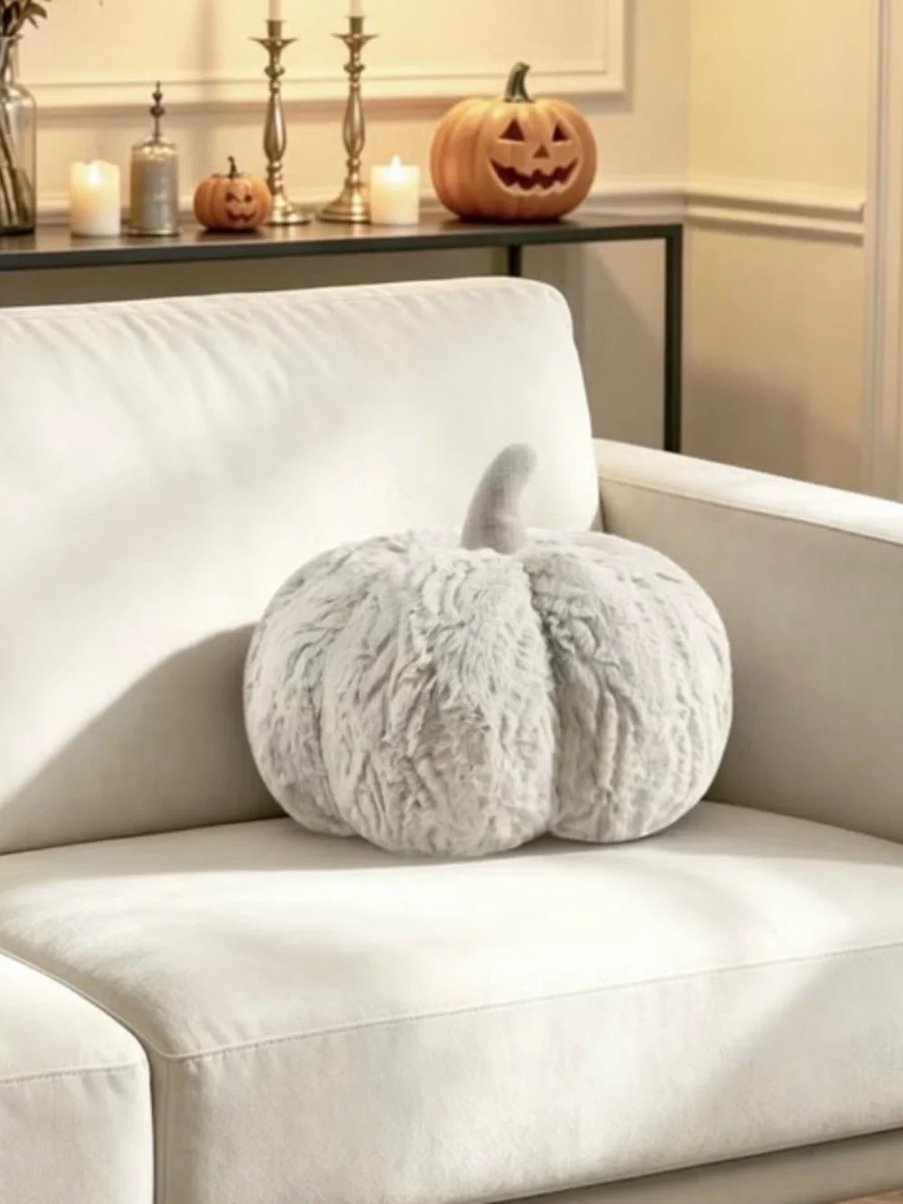 Plush Faux Fur Pumpkin Pillow NWT